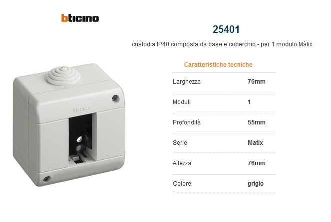 BTICINO 25401 CUSTODIA IP40 1 MODULO 25401
